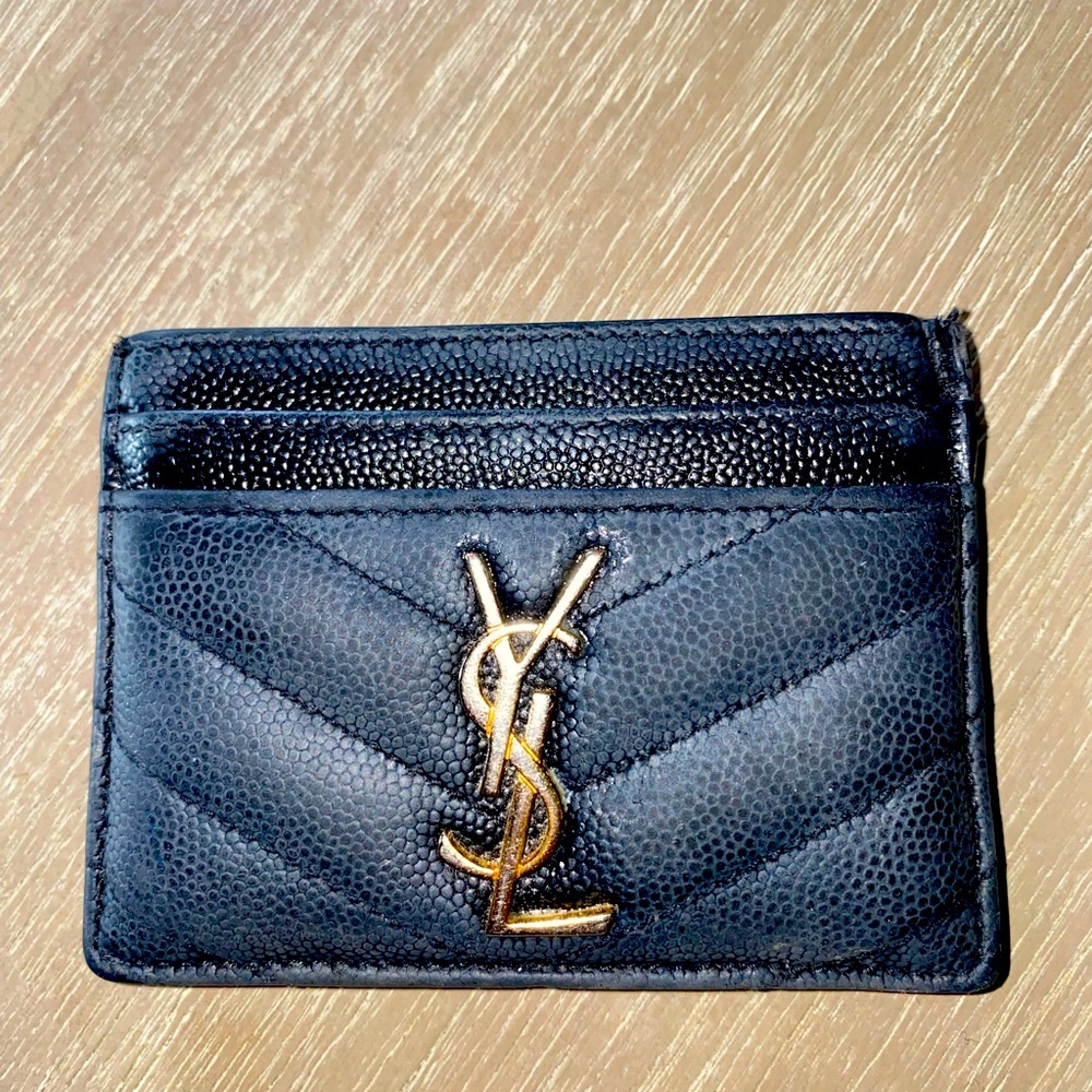 Saint Laurent de Poudre Leather Card Case, Golden Hardware